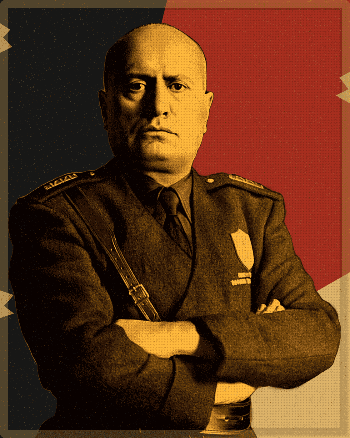 Historical portrait of Benito Mussolini in poster treatment
