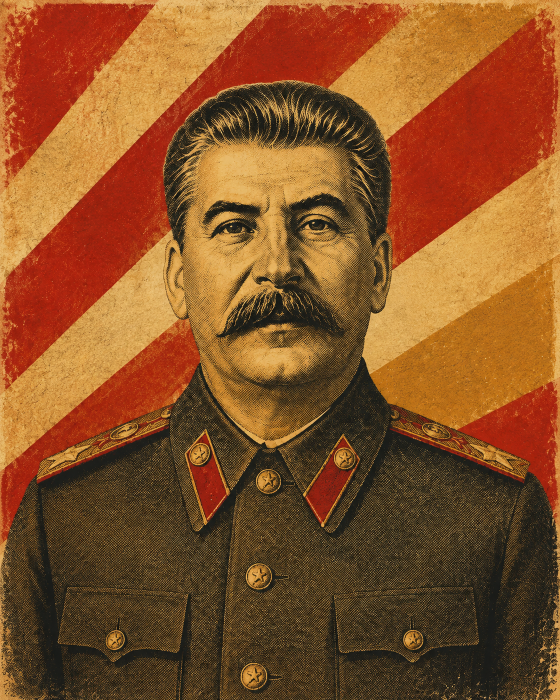 Poster-style historical portrait of Joseph Stalin