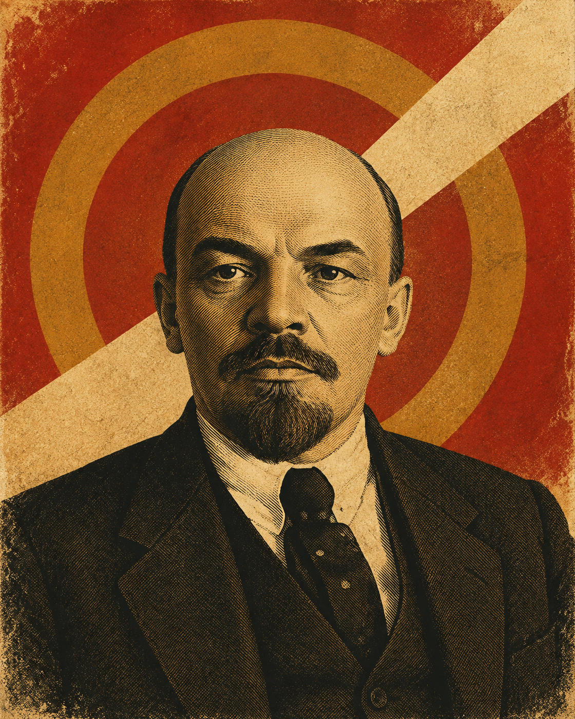Historical portrait of Vladimir Lenin in poster treatment