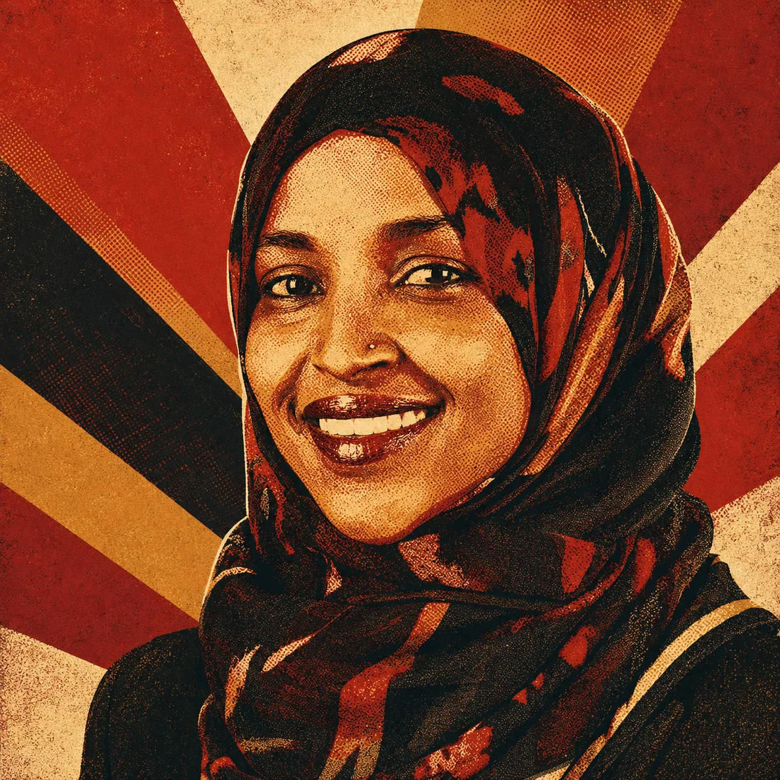 Poster-style portrait of Representative Ilhan Omar
