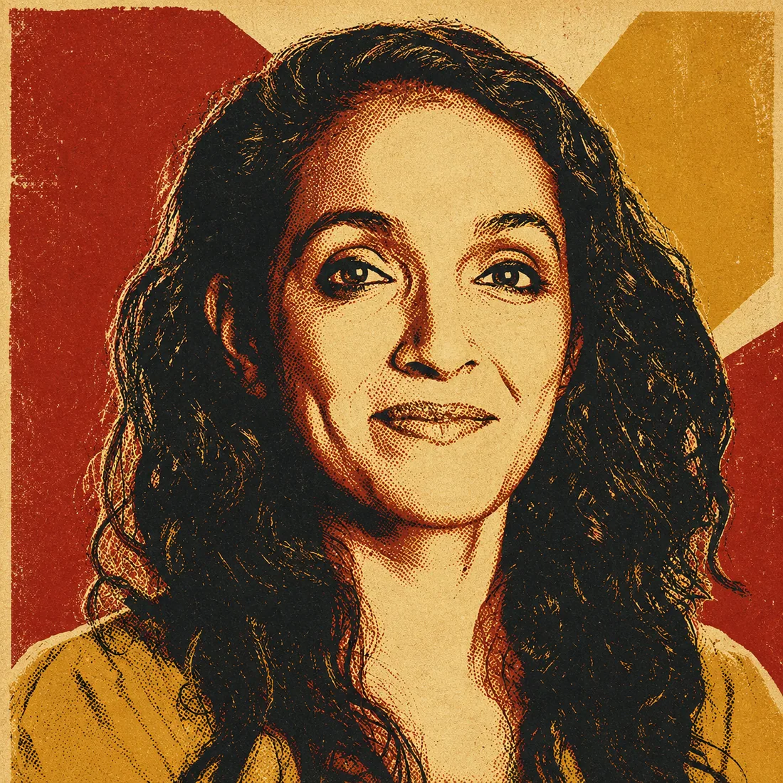 Poster-style portrait of Los Angeles Councilmember Nithya Raman