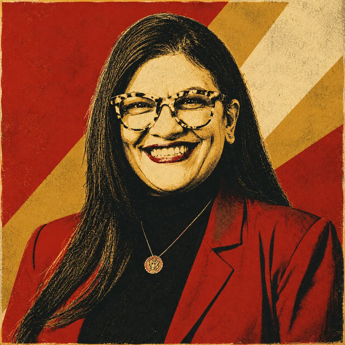 Poster-style portrait of Representative Rashida Tlaib